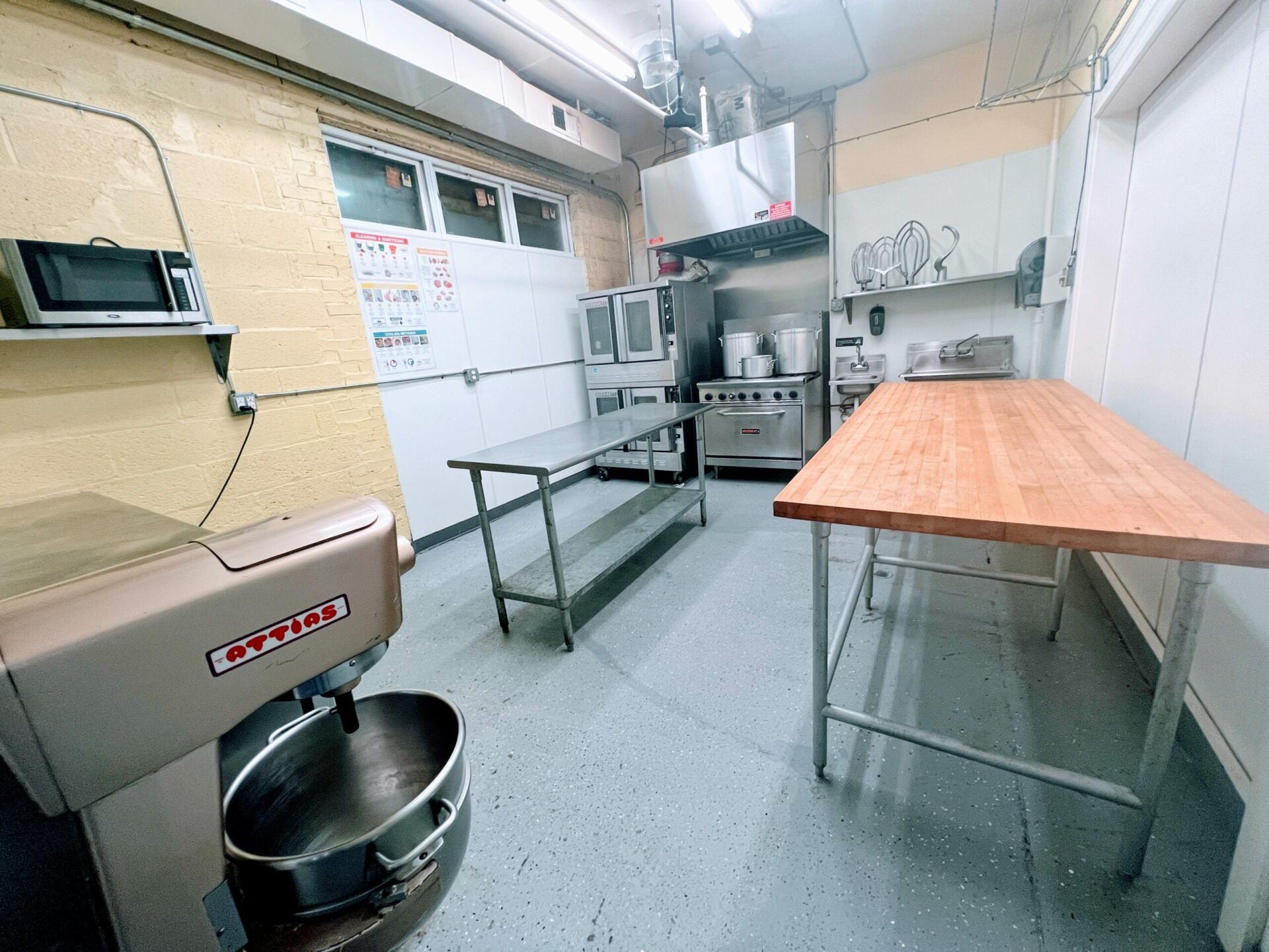 Sweet Re-Treat bakery kitchen rental in Englewood, NJ with stainless prep table and pro equipment for pastry chefs.